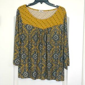Westport Yellow Paisley Short Sleeve Shirt Size L